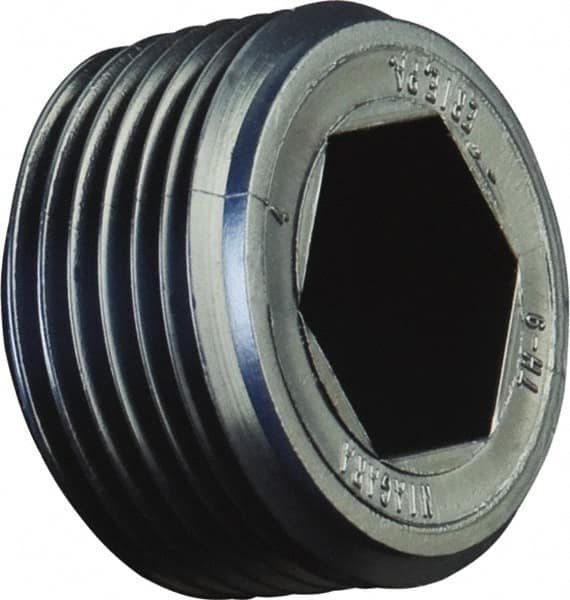 Caplugs - Round Head with Hex Socket, Threaded Plug - 3/8" Long, High-Density Polyethylene, Black - Americas Industrial Supply