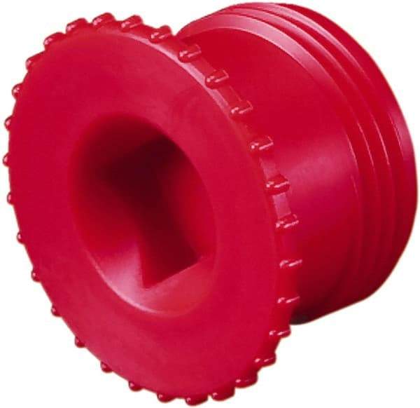 Caplugs - Serrated Round Head, Square Drive, Threaded Plug - 1.44" OD, 23/32" Long, Polypropylene, Red - Americas Industrial Supply