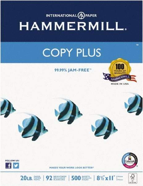 Hammermill - 8-1/2" x 11" White Copy Paper - Use with Laser Printers, Copiers, Fax Machines, Multifunction Machines - Americas Industrial Supply