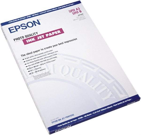 Epson - 13" x 19" Bright White Photo Paper - Use with Inkjet Printers - Americas Industrial Supply