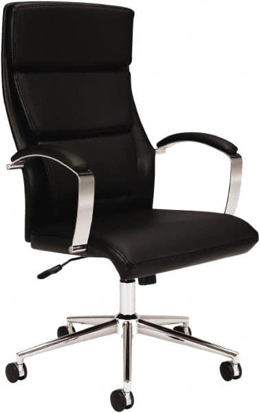 Basyx - 45-3/4" High Executive High Back Leather Chair - 25" Wide x 27-1/2" Deep, Leather Seat, Black - Americas Industrial Supply