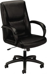 Basyx - 45" High Executive Mid Back Chair - 25" Wide x 39-1/4" Deep, Leather Seat, Black - Americas Industrial Supply