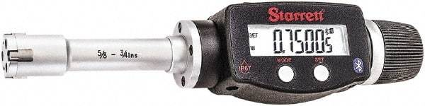Starrett - 5/8" to 3/4", IP67, Carbide Face Electronic Inside Micrometer - 0.00005" Resolution, 0.00015" Accuracy, 2-3/8" Gage Depth - Americas Industrial Supply