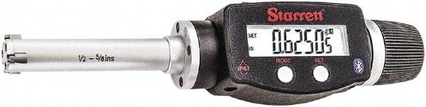 Starrett - 1/2" to 5/8", IP67, Carbide Face Electronic Inside Micrometer - 0.00005" Resolution, 0.00015" Accuracy, 2-3/8" Gage Depth - Americas Industrial Supply