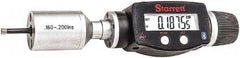 Starrett - 0.16" to 0.2", IP67, Carbide Face Electronic Inside Micrometer - 0.00005" Resolution, 0.00015" Accuracy, 3/4" Gage Depth - Americas Industrial Supply