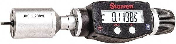 Starrett - 0.1" to 0.12", IP67, Carbide Face Electronic Inside Micrometer - 0.00005" Resolution, 0.00015" Accuracy, 3/8" Gage Depth - Americas Industrial Supply