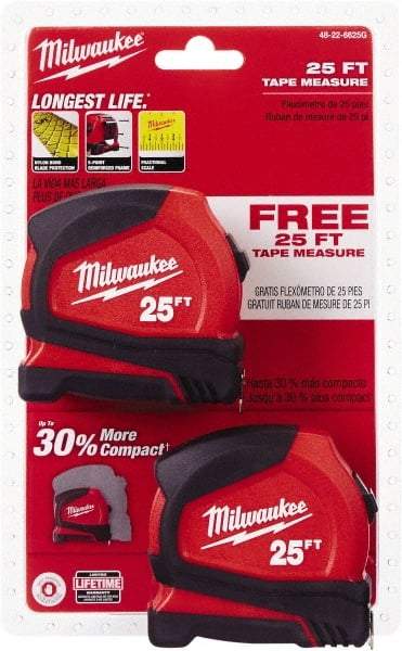 Milwaukee Tool - 25' x 1" Tape Measure - 1/16" Graduation - Americas Industrial Supply