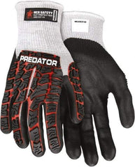 MCR Safety - Size L (9), ANSI Cut Lvl A8, Puncture Lvl 4, Abrasion Lvl 3, Nitrile Coated HPPE Fiber Cut Resistant Gloves - Palm & Fingers Coated, EVA Foam Lining, Knit Wrist, Salt & Pepper/Red/Black, Paired - Americas Industrial Supply