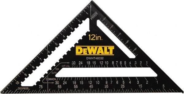 DeWALT - 12" Blade Length x 12" Base Length, Aluminum Rafter Square - 1/8" Graduation, 10.1" Base Width - Americas Industrial Supply