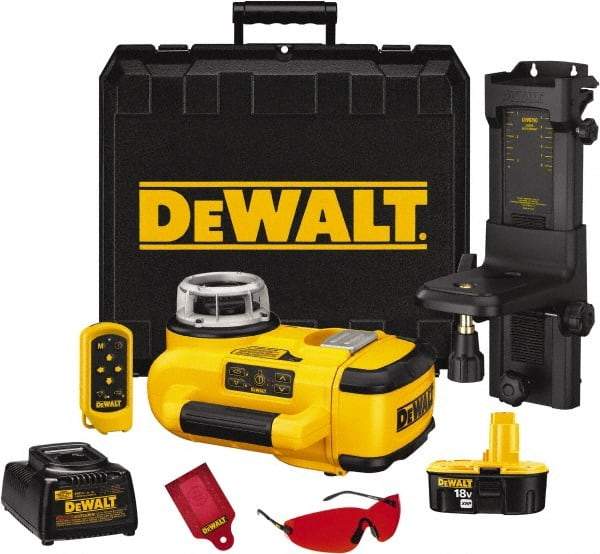 DeWALT - 1,500' Measuring Range, 1/8" at 100' Accuracy, Self-Leveling Rotary Laser - ±5° Self Leveling Range, 60, 250 & 600 RPM, 1 Beam, Lithium-Ion Battery Included - Americas Industrial Supply