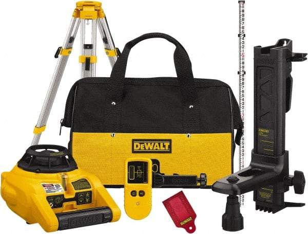 DeWALT - 1,000' Measuring Range, 1/4" at 100' Accuracy, Self-Leveling Rotary Laser - ±5° Self Leveling Range, 150, 300 & 600 RPM, 1 Beam, 2 D Alkaline Battery Included - Americas Industrial Supply