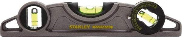 Stanley - Magnetic 9" Long 3 Vial Torpedo Level - ABS Plastic, Silver, 1 45°, 1 Level & 1 Plumb Vials - Americas Industrial Supply