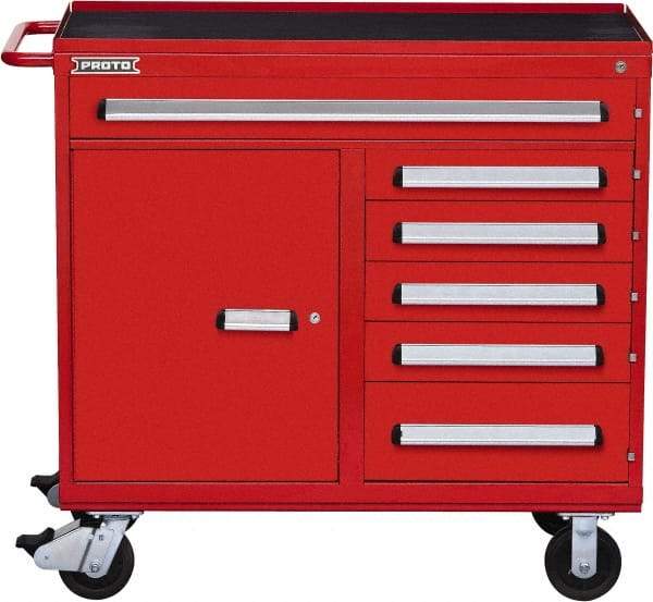Proto - 6 Drawer Steel Tool Roller Cabinet - 45" Wide x 42-1/2" High x 21-3/8" Deep, Ball Bearing Drawer Slides, Red - Americas Industrial Supply