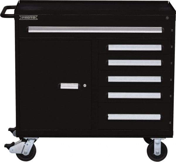 Proto - 6 Drawer Steel Tool Roller Cabinet - 45" Wide x 42-1/2" High x 21-3/8" Deep, Ball Bearing Drawer Slides, Black - Americas Industrial Supply