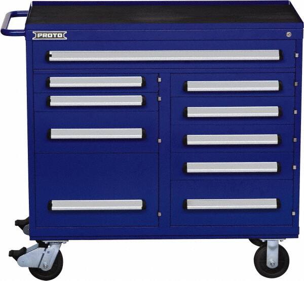 Proto - 10 Drawer Steel Tool Roller Cabinet - 45" Wide x 42-1/2" High x 21-3/8" Deep, Ball Bearing Drawer Slides, Blue - Americas Industrial Supply