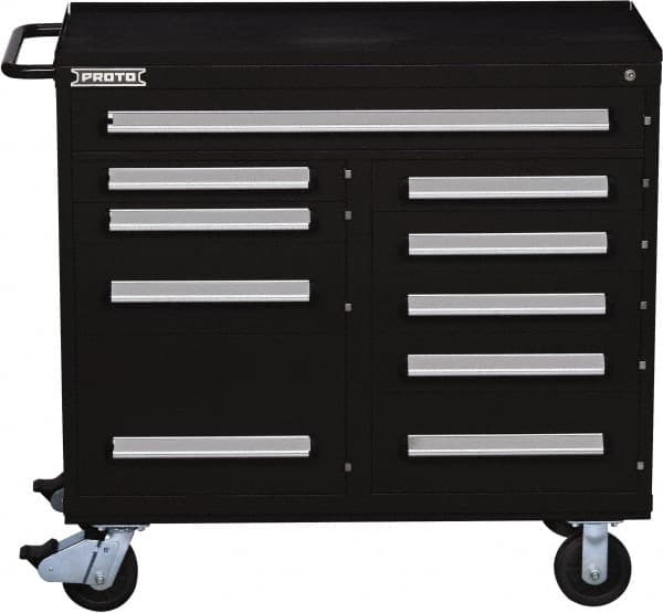 Proto - 10 Drawer Steel Tool Roller Cabinet - 45" Wide x 42-1/2" High x 21-3/8" Deep, Ball Bearing Drawer Slides, Black - Americas Industrial Supply