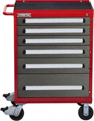 Proto - 6 Drawer Steel Tool Roller Cabinet - 30" Wide x 42-1/2" High x 21-3/8" Deep, Ball Bearing Drawer Slides, Safety Red/Gray - Americas Industrial Supply