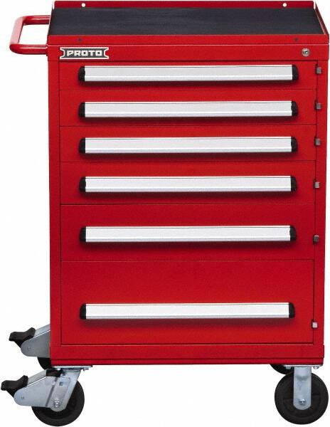 Proto - 6 Drawer Steel Tool Roller Cabinet - 30" Wide x 42-1/2" High x 21-3/8" Deep, Ball Bearing Drawer Slides, Red - Americas Industrial Supply