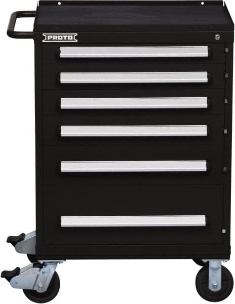 Proto - 6 Drawer Steel Tool Roller Cabinet - 30" Wide x 42-1/2" High x 21-3/8" Deep, Ball Bearing Drawer Slides, Black - Americas Industrial Supply