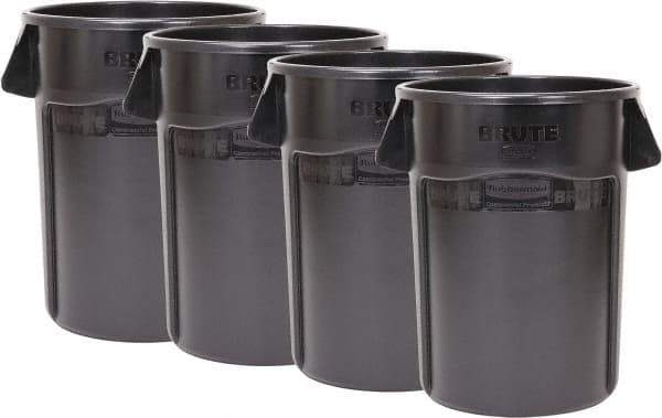 Rubbermaid - 55 Gal Gray Round Trash Can - Polyethylene, None Graphic, 33.2" High, Lid Not Included - Americas Industrial Supply