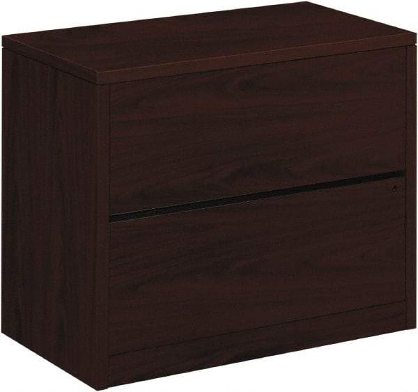 Hon - 36" Wide x 29-1/2" High x 20" Deep, 2 Drawer Lateral File - Woodgrain Laminate, Mahogany - Americas Industrial Supply