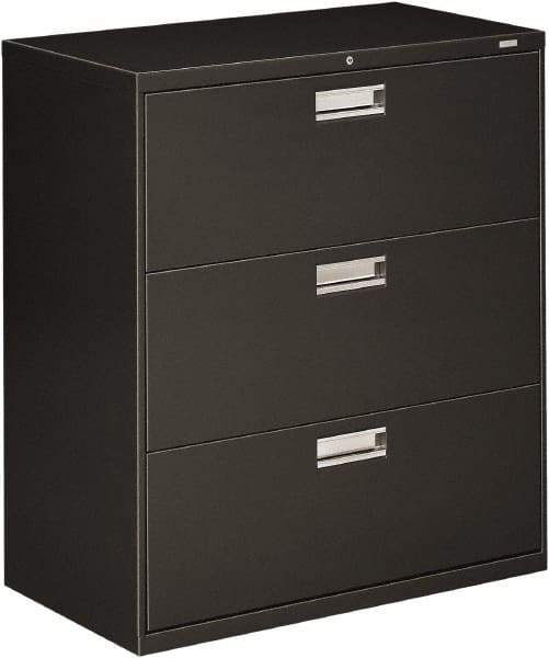 Hon - 36" Wide x 40.88" High x 19-1/4" Deep, 3 Drawer Lateral File - Steel, Charcoal - Americas Industrial Supply