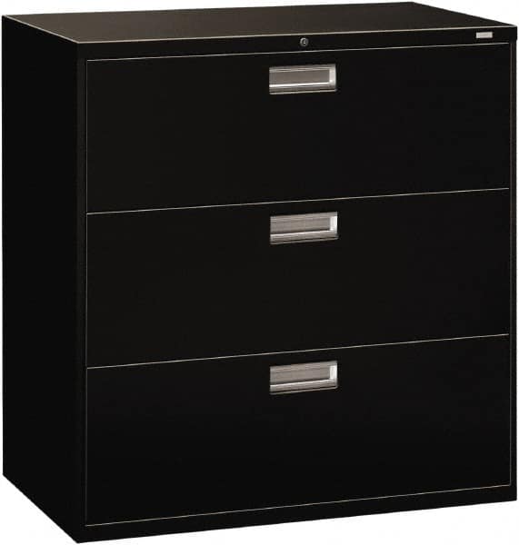 Hon - 42" Wide x 40.88" High x 19-1/4" Deep, 3 Drawer Lateral File - Steel, Black - Americas Industrial Supply