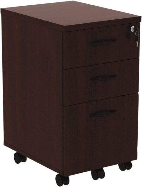 ALERA - 15.88" Wide x 28.38" High x 20-1/2" Deep, 3 Drawer Pedestal - Woodgrain Laminate, Mahogany - Americas Industrial Supply