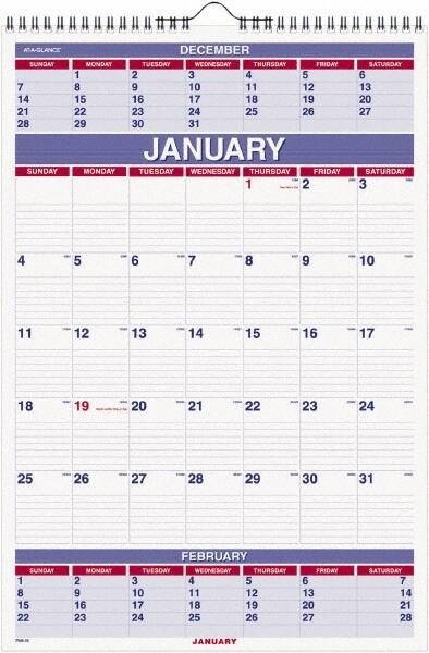 AT-A-GLANCE - 12 Sheet, 8-3/4 x 10", Wall Calendar - White - Americas Industrial Supply