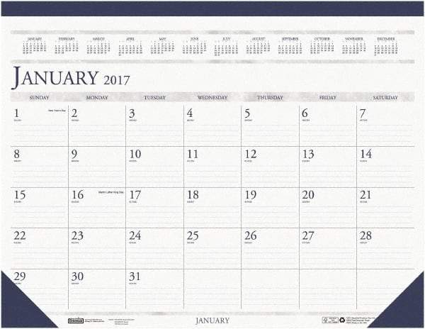 House of Doolittle - 12 Sheet, 8-1/2 x 11", Desk Pad Calendar - White & Blue - Americas Industrial Supply