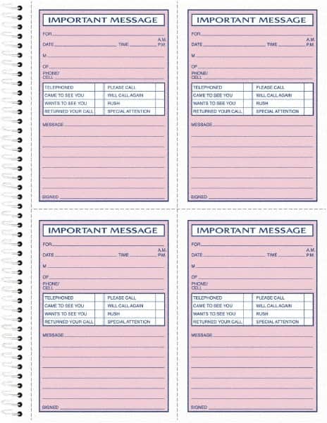 TOPS - 400 Sheet, 8-1/2 x 11-3/4", Telephone Message Book - Pink - Americas Industrial Supply