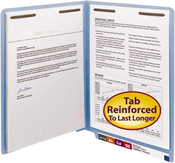 SMEAD - 8-1/2 x 11", Letter Size, Blue, File Folders with End Tab - 11 Point Stock, Straight Tab Cut Location - Americas Industrial Supply
