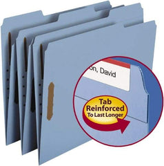 SMEAD - 8-1/2 x 11", Letter Size, Blue, File Folders with Top Tab - 11 Point Stock, Assorted Tab Cut Location - Americas Industrial Supply