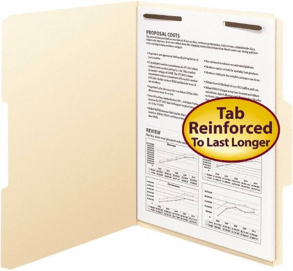 SMEAD - 8-1/2 x 11", Letter Size, Manila, File Folders with Top Tab - 11 Point Stock, Assorted Tab Cut Location - Americas Industrial Supply