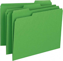 SMEAD - 8-1/2 x 11", Letter Size, Green, File Folders with Top Tab - 11 Point Stock, Assorted Tab Cut Location - Americas Industrial Supply