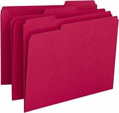 SMEAD - 8-1/2 x 11", Letter Size, Red, File Folders with Top Tab - 11 Point Stock, Assorted Tab Cut Location - Americas Industrial Supply