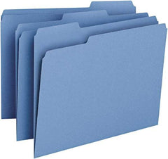 SMEAD - 8-1/2 x 11", Letter Size, Blue, File Folders with Top Tab - 11 Point Stock, Assorted Tab Cut Location - Americas Industrial Supply