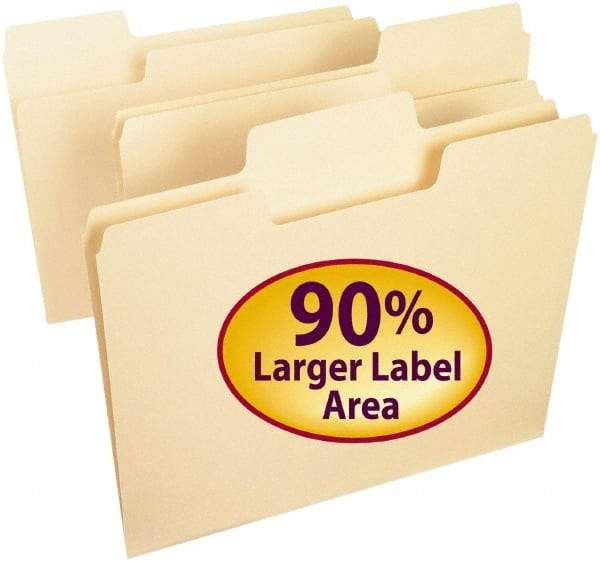 SMEAD - 8-1/2 x 11", Letter Size, Manila, File Folders with Top Tab - 11 Point Stock, Assorted Tab Cut Location - Americas Industrial Supply