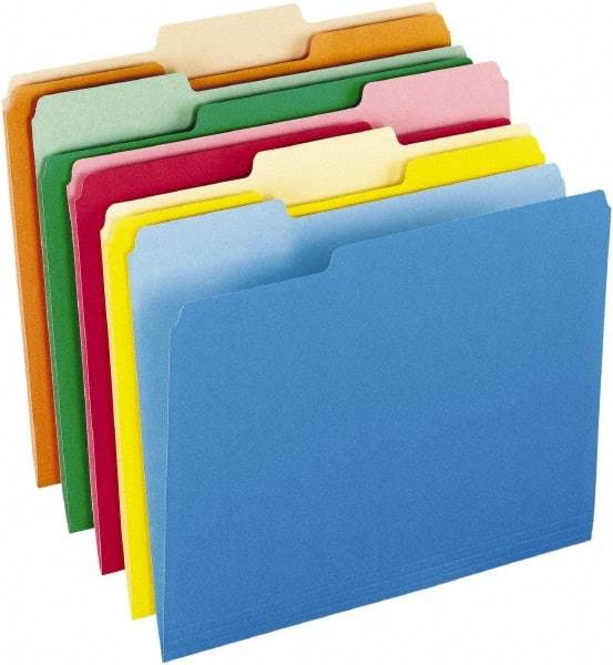 Pendaflex - 8-1/2 x 11", Letter Size, Assorted Colors, File Folders with Top Tab - 11 Point Stock, Assorted Tab Cut Location - Americas Industrial Supply