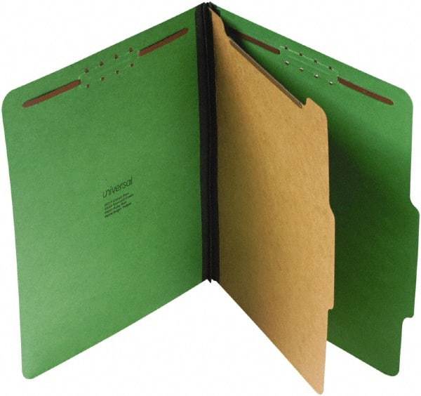 UNIVERSAL - 8-1/2 x 11", Letter Size, Emerald Green, Classification Folders with Top Tab Fastener - 25 Point Stock, Right of Center Tab Cut Location - Americas Industrial Supply