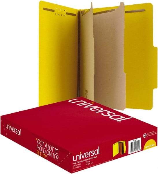 UNIVERSAL - 8-1/2 x 11", Letter Size, Yellow, Classification Folders with Top Tab Fastener - 25 Point Stock, Right of Center Tab Cut Location - Americas Industrial Supply