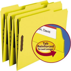 SMEAD - 8-1/2 x 11", Letter Size, Yellow, File Folders with Top Tab - 11 Point Stock, Assorted Tab Cut Location - Americas Industrial Supply