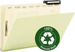 SMEAD - 9-1/2 x 14-1/2", Legal, Green, Classification Folders with Top Tab Fastener - 25 Point Stock, Right of Center Tab Cut Location - Americas Industrial Supply