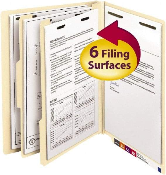 SMEAD - 8-1/2 x 11", Letter Size, Manila, Classification Folders with End Tab Fastener - 18 Point Stock, Straight Tab Cut Location - Americas Industrial Supply