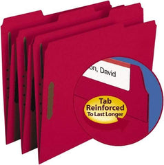 SMEAD - 8-1/2 x 11", Letter Size, Red, File Folders with Top Tab - 11 Point Stock, Assorted Tab Cut Location - Americas Industrial Supply