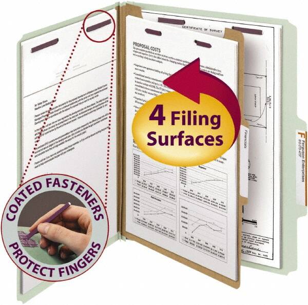 SMEAD - 8-1/2 x 11", Letter Size, Gray/Green, Classification Folders with Top Tab Fastener - 25 Point Stock, Right of Center Tab Cut Location - Americas Industrial Supply