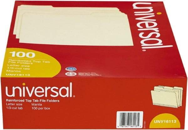 UNIVERSAL - 8-1/2 x 11", Letter Size, Manila, File Folders with Top Tab - 11 Point Stock, Assorted Tab Cut Location - Americas Industrial Supply
