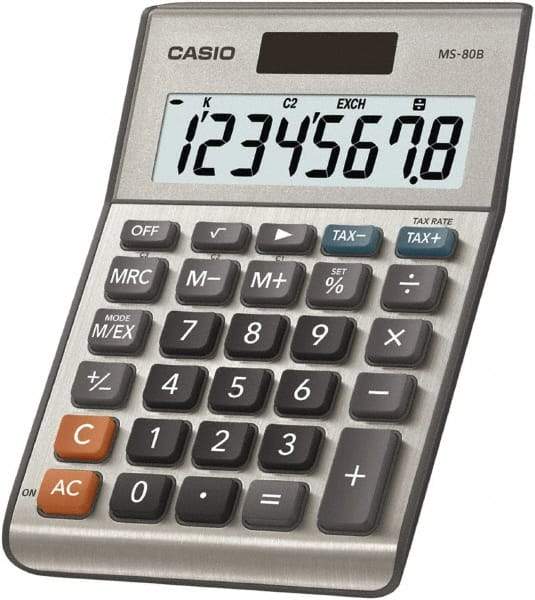 Casio - 8-Digit LCD Financial Calculator - 8 x 1 Display Size, Silver, Battery & Solar Powered, 1-1/2" Long x 5-3/4" Wide - Americas Industrial Supply