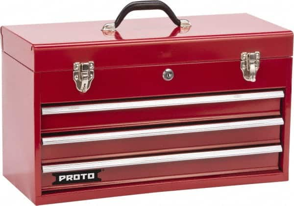 Proto - 1 Compartment 3 Drawer Tool Box - 20-3/16" Wide x 8-3/4" Deep x 11-3/4" High, Steel, Safety Red - Americas Industrial Supply