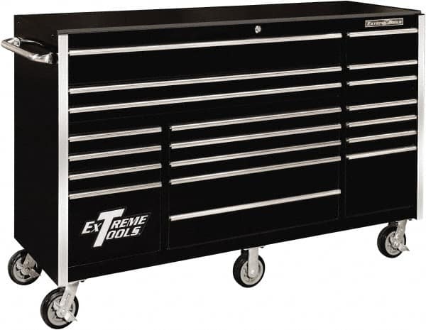 EXTREME TOOLS - 19 Drawer Steel/Aluminum Tool Roller Cabinet - 72" Wide x 47" High x 25" Deep, Ball Bearing Drawer Slides, Black - Americas Industrial Supply